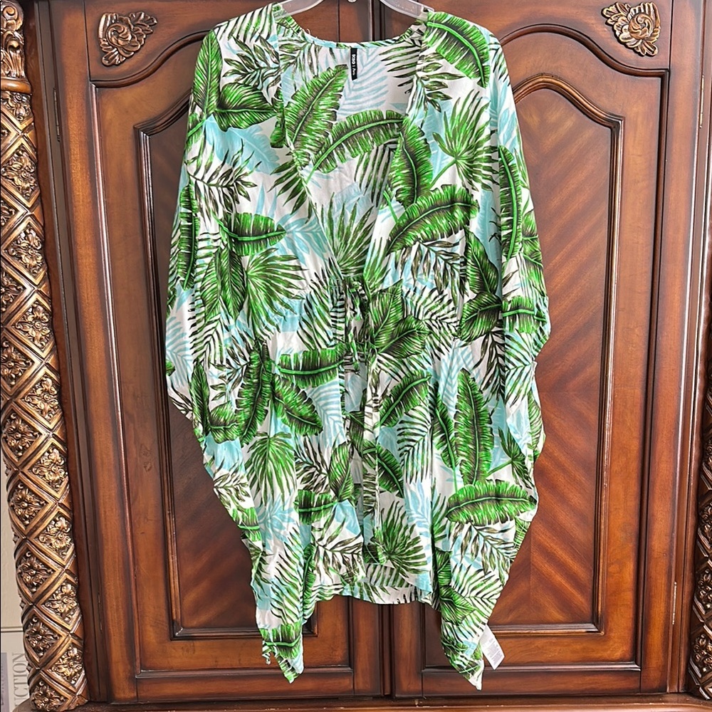 Tropical Leaf Print Kimono